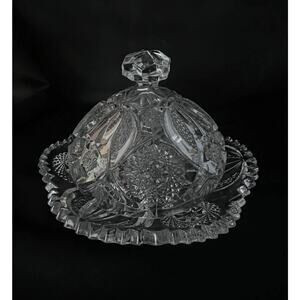 Cambridge Marjorie 2631 Near Cut Clear Glass Round Butter Dish w Lid EAPG
